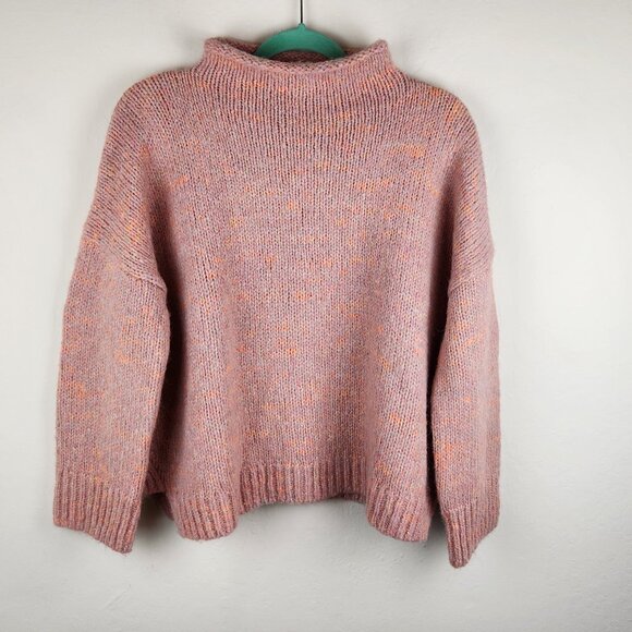 NWT Madewell Varina Wool Alpaca Blend Mockneck Sweater in Marled Cottoncandy M - Picture 3 of 13